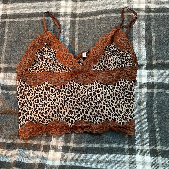 Brown lace and cheetah print crop tank top Size L - Picture 2 of 3
